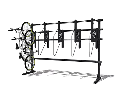 Vertical Metal Bicycle Rack With Multiple Parking Positions And Hooks 3d model