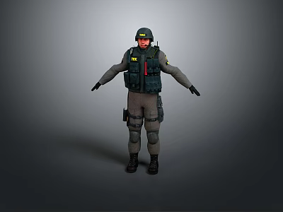 Man In Tactical Gear Wearing Helmet And Protective Vest Standing Straight 3d model