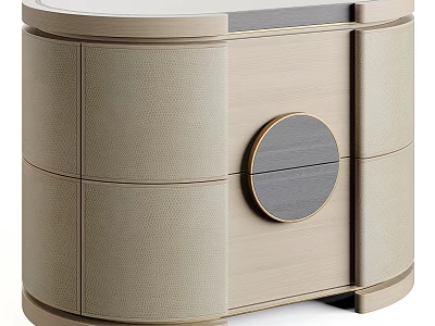 Elegant Modern Chest of Drawers with Beige Textured Surface and Circular Decorative Panel 3d model