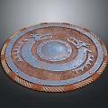 Round Wooden Shield with Metal Dragon Design and Rope Edging Details