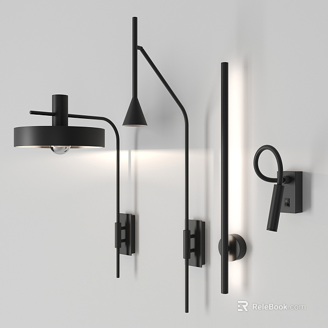 Modern Black Wall Lamps With Minimalist Design For Home Interior Lighting 3d model 