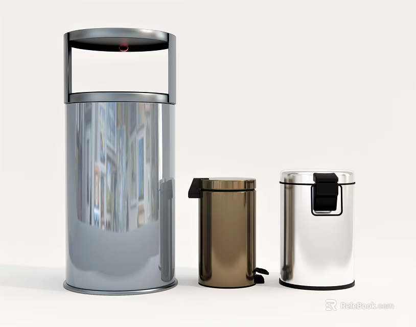 Public Facility Trash Cans in Stainless Steel with Tall and Small Sizes and Various Colors 3d model 