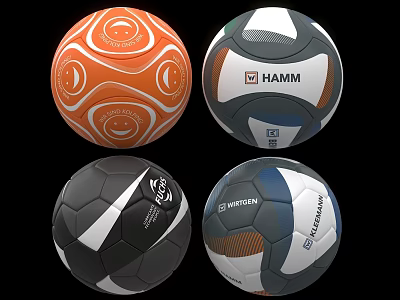 Various Colored Soccer Balls Featuring Brand Logos And Designs As Sports Equipment 3d model