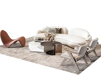 Modern sofa coffee table combination multi-person sofa single chair combination 3d model