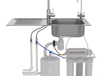 Stainless Steel Kitchen Sink With Faucet Drain Pipes And Water Filter System 3d model