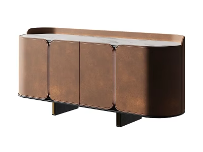 Modern Brown Leather Entryway Side Cabinet With Sleek Storage And Sturdy Black Legs 3d model