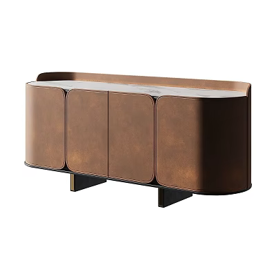 Modern Brown Leather Entryway Side Cabinet With Sleek Storage And Sturdy Black Legs 3d model