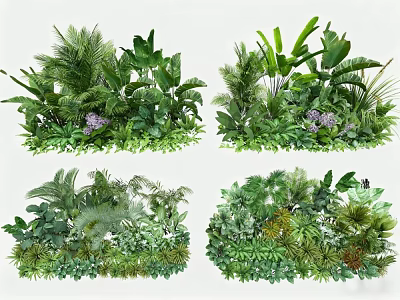 Lush Green Plants And Purple Flowers In Decorative Indoor Wall Arrangements 3d model