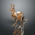 Golden Low Poly Kangaroo Sculpture On Dark Background With Reflection 3d model