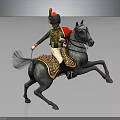 Military Soldier In Green Uniform Riding Rearing Gray Horse With Decorative Saddle Pad