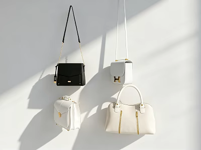 Stylish Black And White Handbags With Crossbody Straps And Structured Designs 3d model