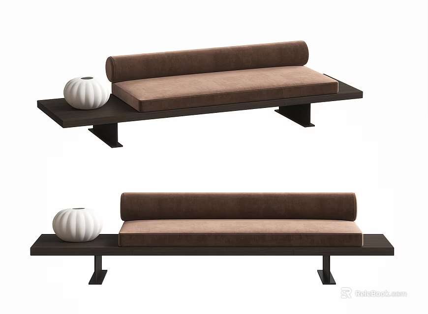 Modern Brown Upholstered Sectional Sofa With Dark Frame And White Pumpkin Decor 3d model