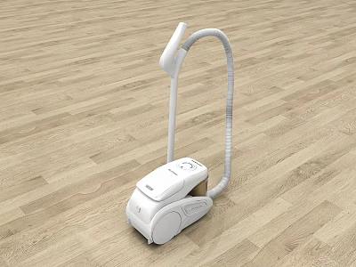 Modern White Vacuum Cleaner With Long Flexible Hose On Wooden Floor 3d model