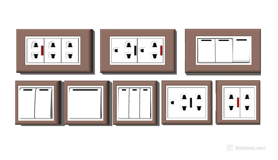 Different Design Electrical Switch Panels With Single Double Switches And Socket Outlets 3d model 