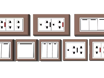 Different Design Electrical Switch Panels With Single Double Switches And Socket Outlets 3d model