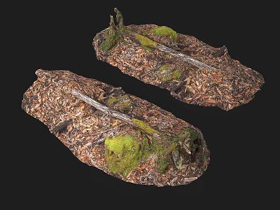 Natural Stone Wood Decor Pieces With Mossy Surfaces For Outdoor Garden Use 3d model