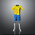 Brazilian Soccer Uniform With Yellow Shirt Blue Shorts White Socks Number 7 And Flag Pattern