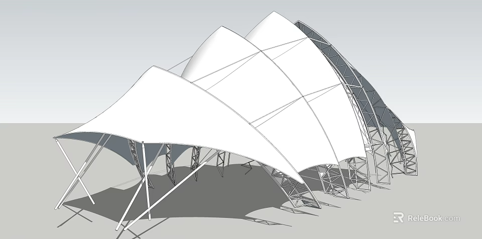 Modern Tensile Membrane Architectural Design With White Membrane Surface And Steel Support Structure 3d model 