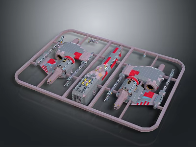 Spacecraft Model Kit Featuring Satellite Parts And Gray Red Details On Plastic Frame 3d model