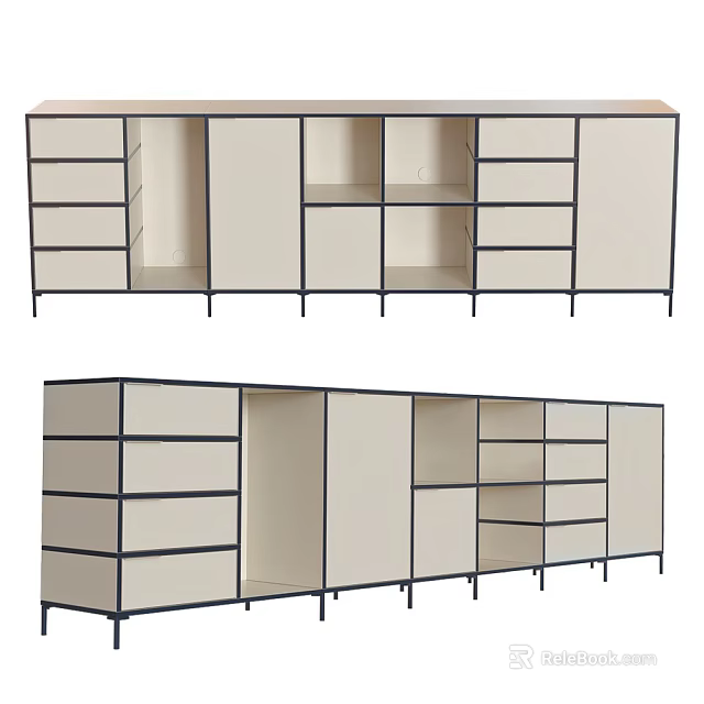 Modern Minimalist Sideboard With Drawers Cabinets Open Shelves For Living Dining Room 3d model 