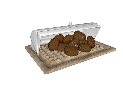 Fresh Roasted Potatoes Arranged on Covered Serving Tray with Beige Base 3d model