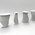 Four Modern White Side Tables With Different Layered Spiral Designs 3d model