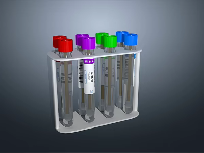 Medical Test Tube Rack With Different Colored Cap Test Tubes And Labels 3d model