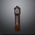 Vintage Wooden Grandfather Clock With Carved Details Spire Top And Pendulum