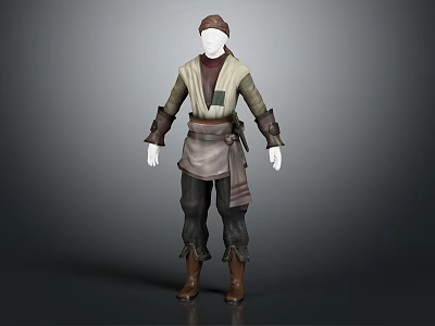 Adventurous Human Character in Beige Tunic with Brown Belt Dark Pants and Brown Boots 3d model