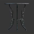 Round Blue Side Table With Intricate Carved Lace Design And Metal Legs