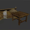 Cozy Bamboo Sofa With Pillows And Gray Throw Blanket By Wooden Table