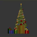 Decorated Christmas Tree With Colorful Ornaments And Gift Boxes Around
