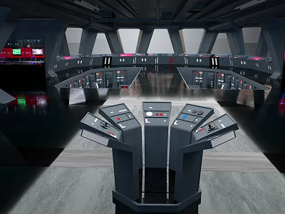 Futuristic Spaceship Control Room With Reflective Floors Illuminated Consoles And Glowing Screens 3d model