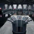 Futuristic Spaceship Control Room With Reflective Floors Illuminated Consoles And Glowing Screens