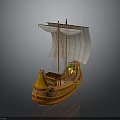 Ancient Wooden Sailing Boat Model With White Sails And Traditional Design