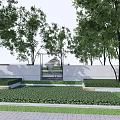 Garden Wall Landscape Design With Surrounding Trees Lush Greenery And Paved Path