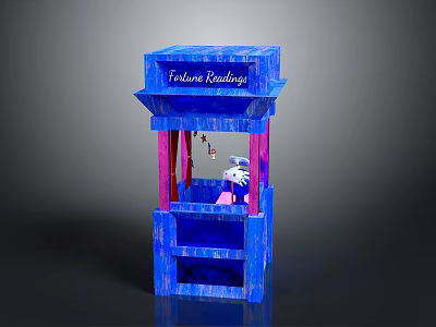 White Game Movie Character in Blue Festival Roadtrip Booth with Decorations 3d model