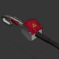 Sturdy Red Gray Weapon With Yellow Warning Triangle And Long Handle Design