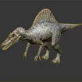 Realistic Spinosaurus Reptile Model With Colorful Sail And Scaly Body Standing On Gray Background