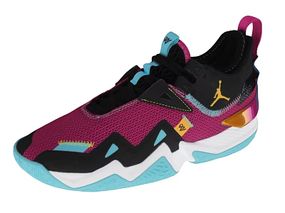 Mesh Shoes with Purple Black Blue Pink Accents Gold Jumpman Logo and Wavy White Sole 3d model