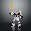 White Black Red Robot Toy Standing With Yellow Sword In Hand