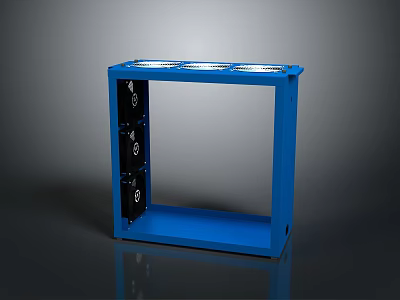 Blue Open Frame Electronic Equipment Rack With Multiple Ventilation Fans And Sturdy Structure 3d model