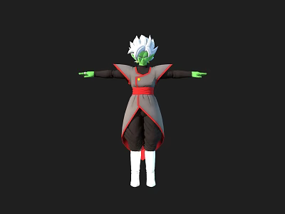 Green Skinned White Haired Character In Gray Robe With Red Sash And White Boots 3d model