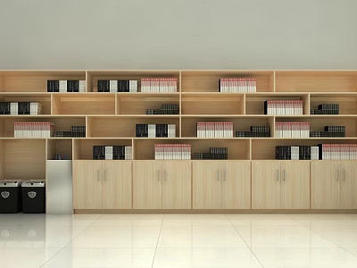 Modern Wooden Bookcase With Multiple Compartments Neatly Arranged Books And Storage Cabinets 3d model