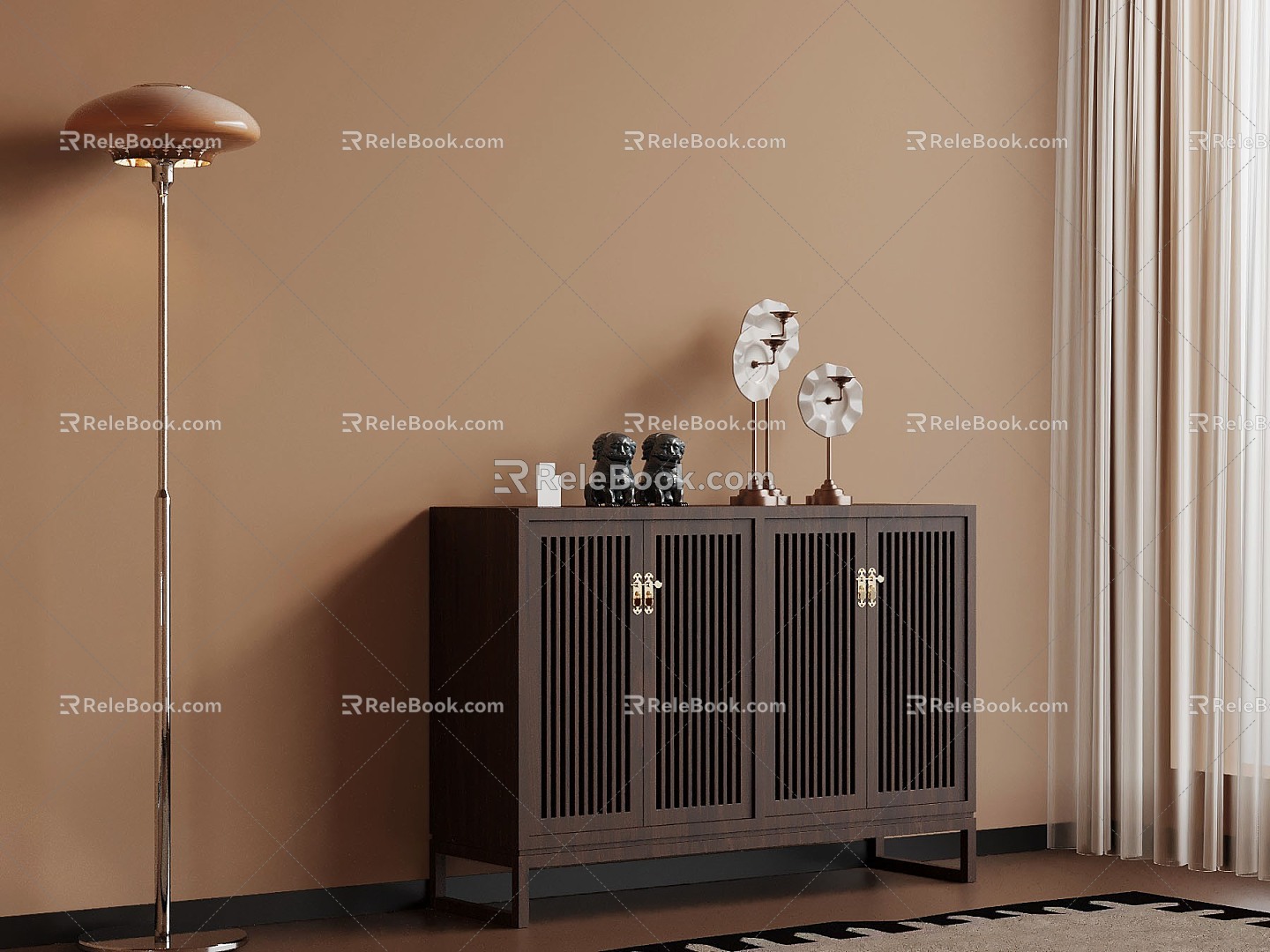 12 Side Cabinet New Chinese Style Entrance Cabinet Side Cabinet Floor Lamp 3d model