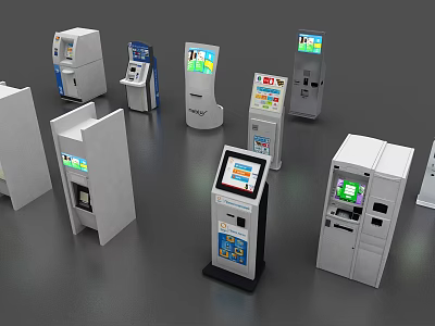 Public Facilities With Diverse Self Service Interactive Terminals And Payment Kiosks 3d model