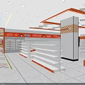 Mall Store Interior with Empty White and Orange Shelves Ceiling Lights and Modern Layout 3d model