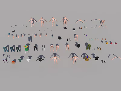 Assorted Clothing Apparel Display With Mannequins Hats Shoes And Fashion Items On Gray Background 3d model