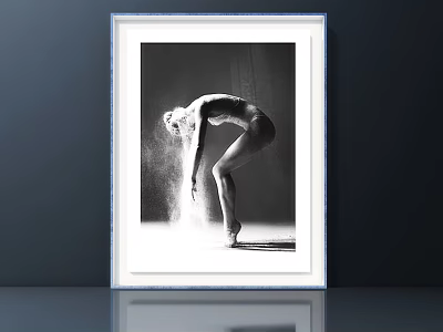 Black and White Framed Figure Painting of Ballet Dancer in Bending Pose With Powder Effect 3d model