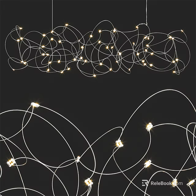 Stylish Decorative Chandelier With Twisted Lines And Small Lights For Modern Interior Decoration 3d model 